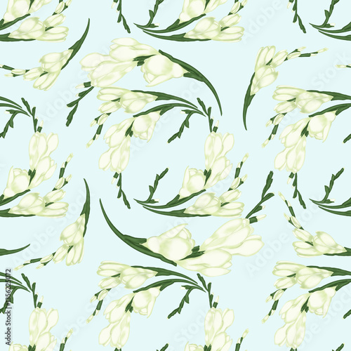 White Freesia Seamless Pattern. Elegant illustration