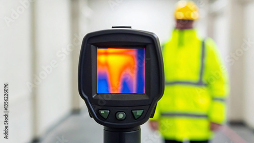 Wallpaper Mural Thermal Imaging Device Displays Heat Patterns with Worker in Safety Gear in Background Torontodigital.ca