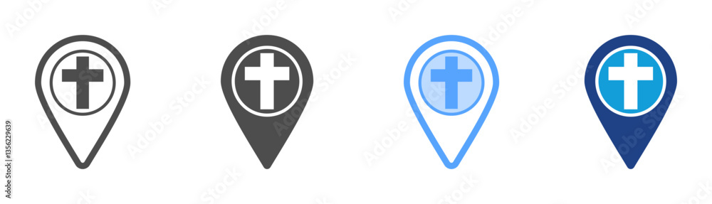 Church Location Icon Set Multiple Style Collection Church Location Icon Set Multiple Style Collection