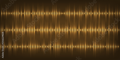 Gold sound waves with glowing light effect. Golden noise pulses curve lines isolated on black. Music audio frequency, voice waveform, electronic radio signal, volume level. Abstract vector set.