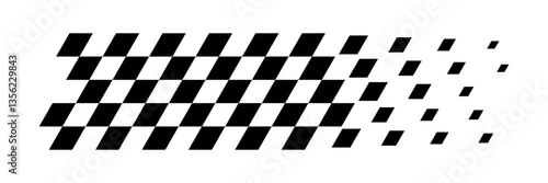 Racing flag background. Diagonal checkered flag pattern in black and white with a fading effect. Classic racing theme for motorsport textiles, banners, graphic, designs. Abstract vector illustration.