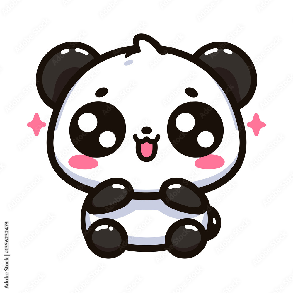 Fototapeta premium Kawaii Panda Cartoon, black and white, cute bear character