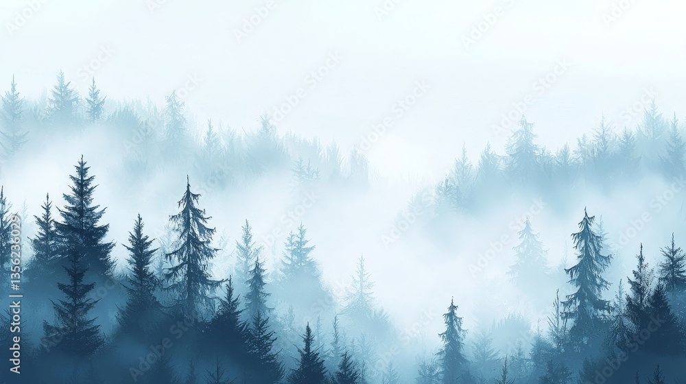 A foggy morning in a dense forest A foggy morning in a dense forest
