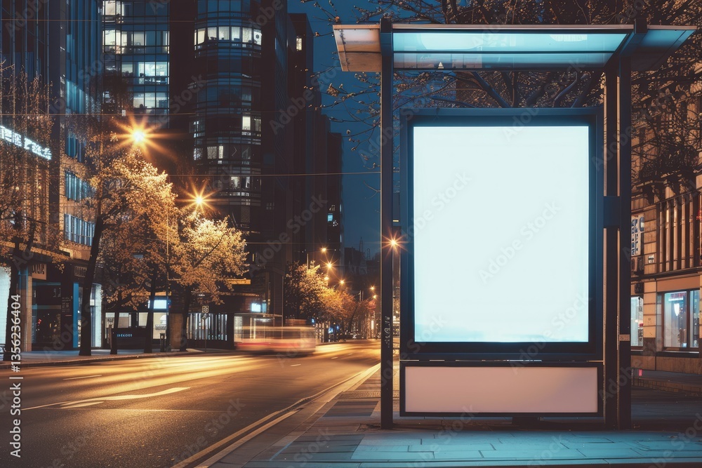 Advertising Billboard at a Bus Stop in the City Vertical Blank Billboard Mockup Advertising Billboard at a Bus Stop in the City Vertical Blank Billboard Mockup