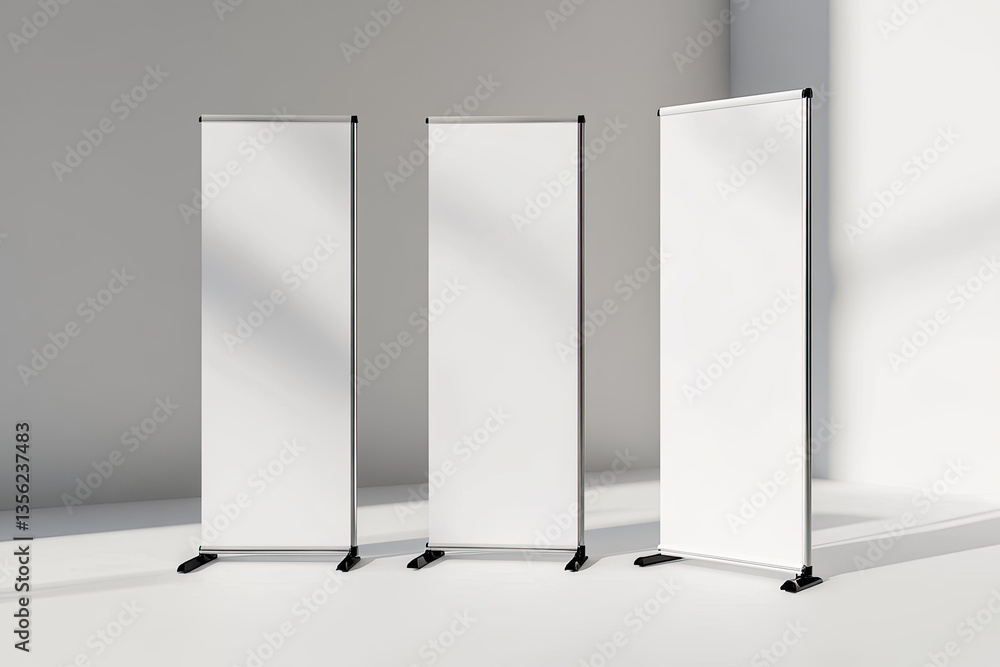 Roll Up Banner Display Econo 3D Render Displaying 3 Views Front Back and Perspective Roll Up Banner Display Econo 3D Render Displaying 3 Views Front Back and Perspective