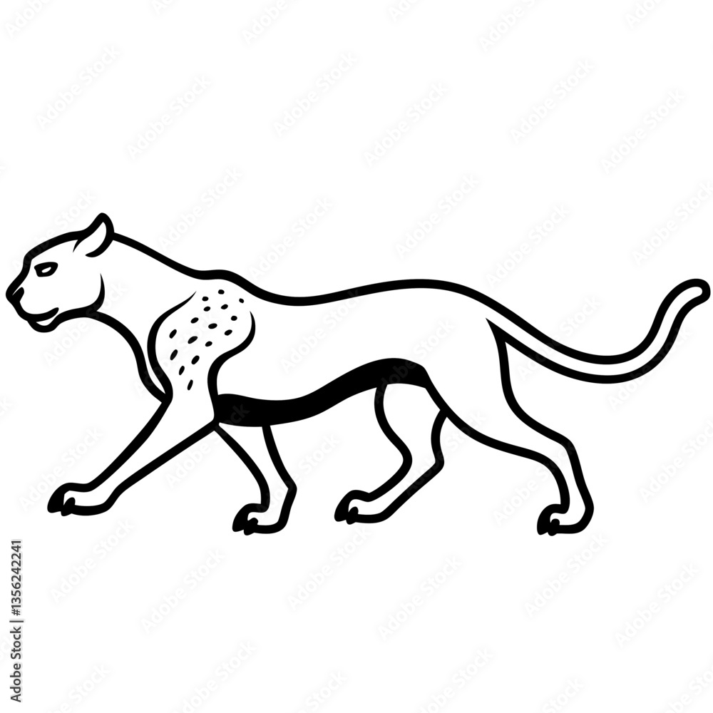 Fototapeta premium Running Cheetah silhouette vector black outline, white background
