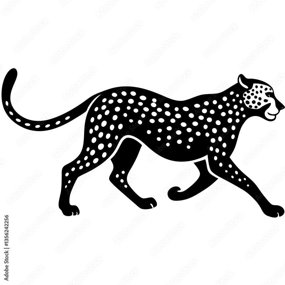 Running Cheetah silhouette vector black outline, white background Running Cheetah silhouette vector black outline, white background