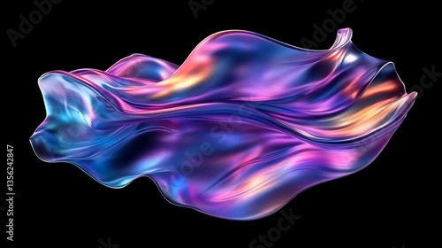 Abstract iridescent fluid flowing motion on a black background design