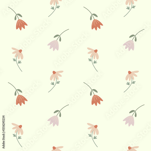 Vector seamless pattern with delicate simple flowers. Floral summer wallpaper. Repeat texture for textile or wrapping paper with tender stylized plants. Botanical ornament.