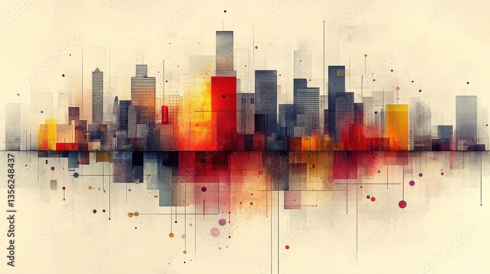 Obraz premium Abstract Contemporary Minimalist Cityscape in Bold Gradients