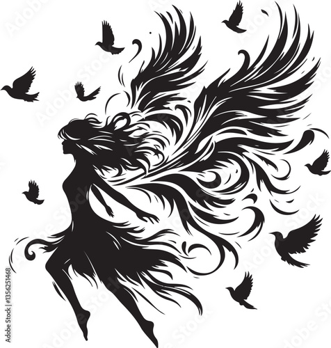 Flying Fairy Silhouette Vector Bundle