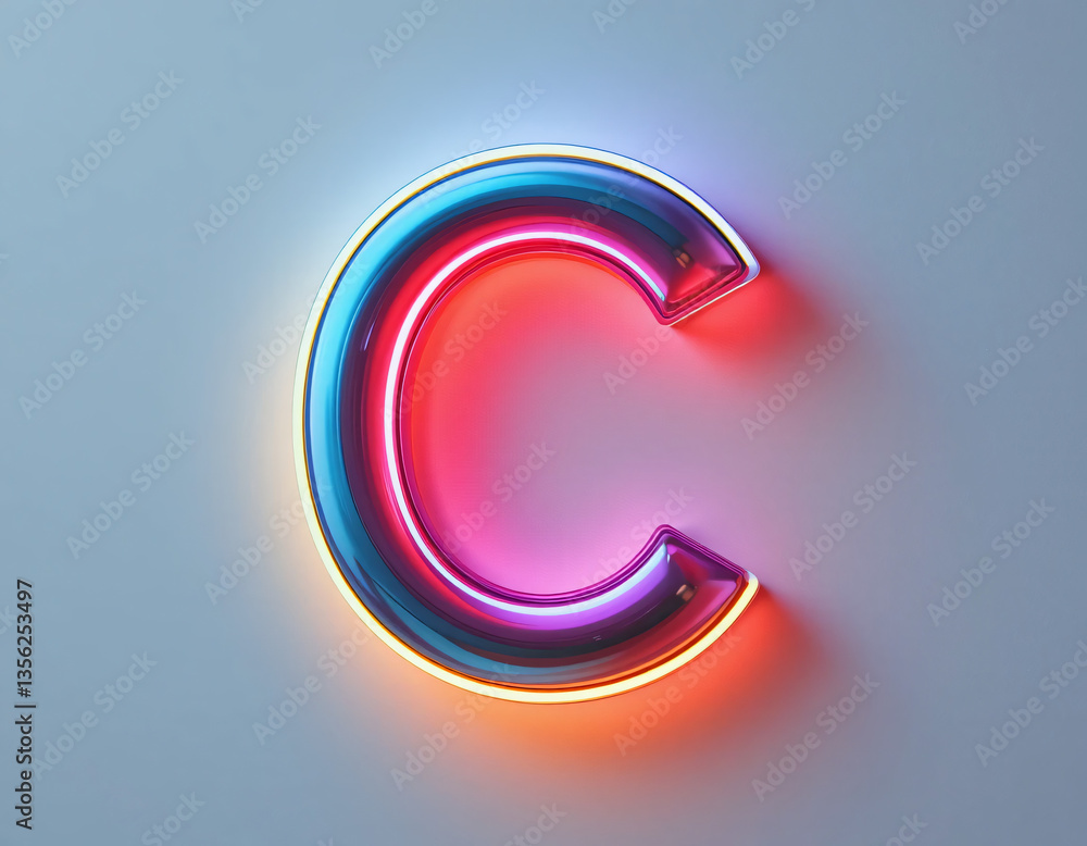 A letter of 3D floating neon letters in vibrant colors, isolated on a white background A letter of 3D floating neon letters in vibrant colors, isolated on a white background