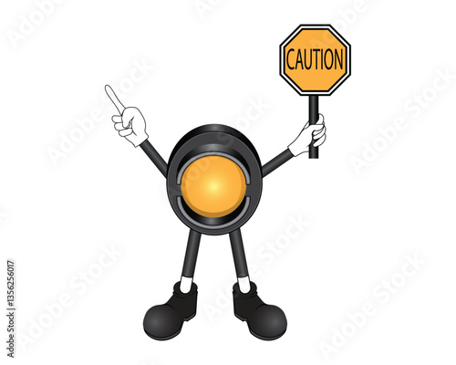 cartoon vector design of a traffic light illustration of a yellow and black traffic light that functions as a marker or symbol of caution or alertness