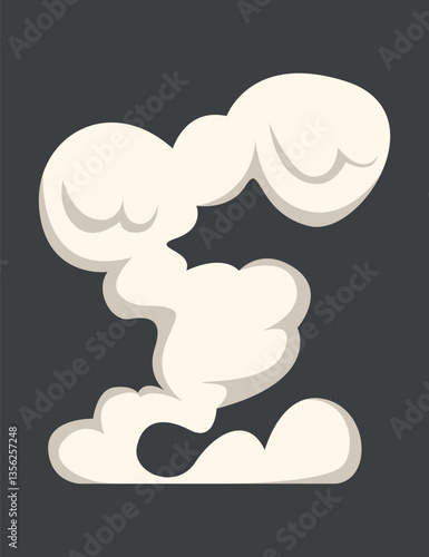 Cartoon smoke on wind, smoking comic kit. Explosion effect, cooking fog or fire smokes element. White motion cloud, snugly vector steam