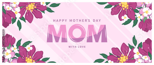 Mother's Day banner. Spring summer floral design. Vector illustration for card, poster, label, template, sale.