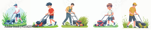Vector of a person mowing the lawn.