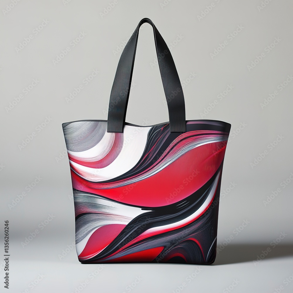 Fototapeta premium Tote bag in digital rendering with futuristic design under soft studio lighting, bold lines, and an innovative, modern feel.