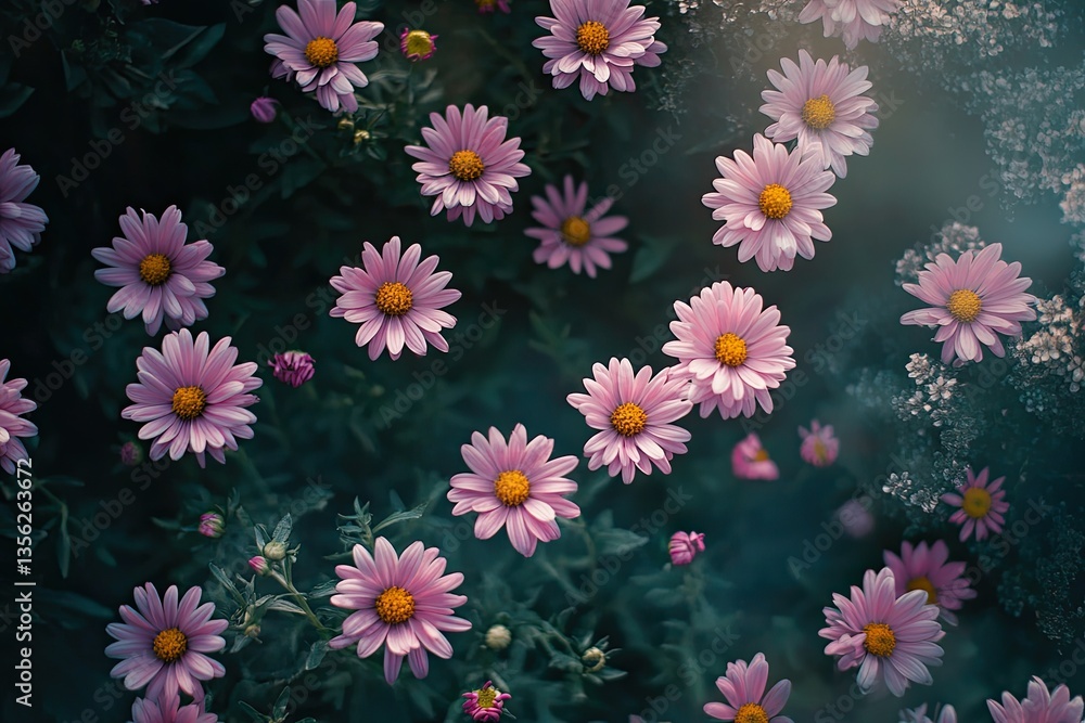 Pink daisy flowers in garden setting Pink daisy flowers in garden setting