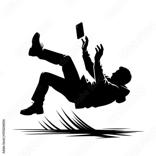Man falling backward with phone in silhouette