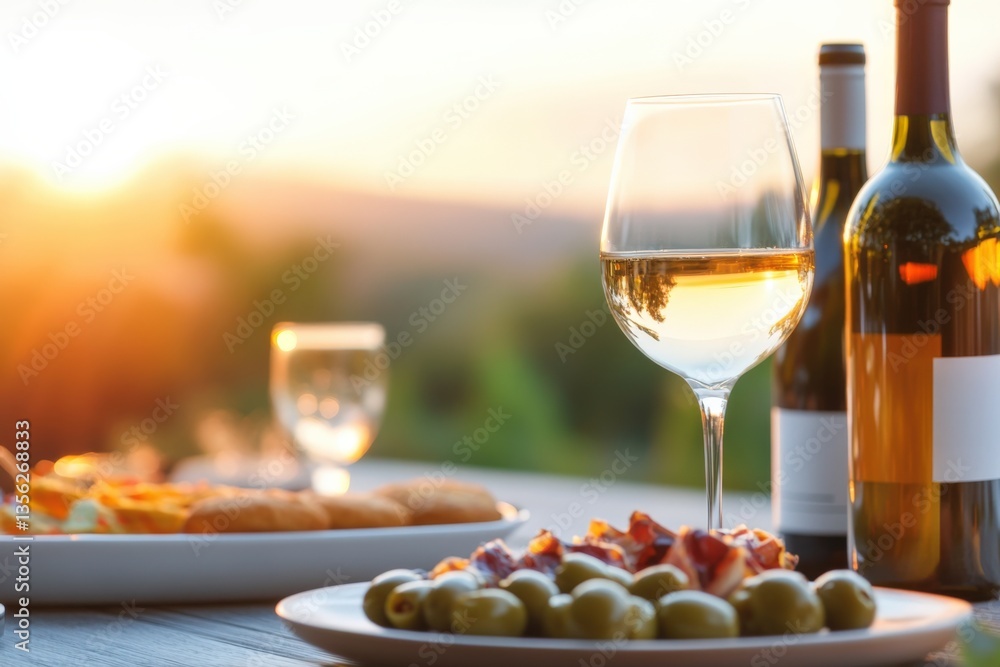 Wine and appetizers at sunset Wine and appetizers at sunset