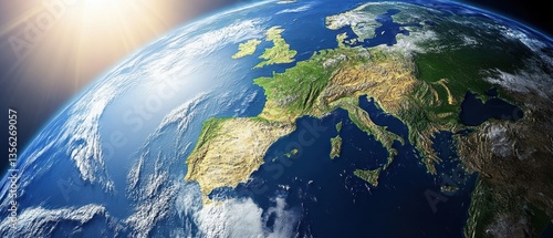 Wallpaper Mural Earth from space, showcasing Europe and Africa, global perspective, natures beauty, environmental awareness, Earth Day, geography, planet exploration, satellite view. Torontodigital.ca