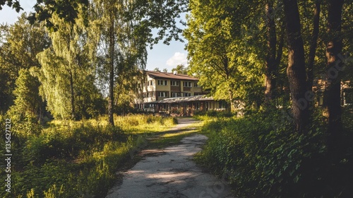 Wallpaper Mural Abandoned Building Surrounded by Lush Greenery in Nature Torontodigital.ca