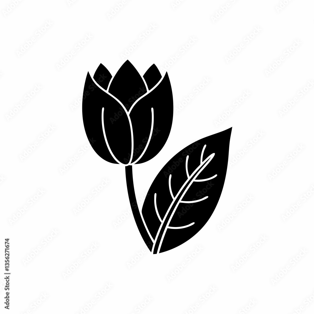 Obraz premium creative details Tulip with Leaf Icon vector illustration