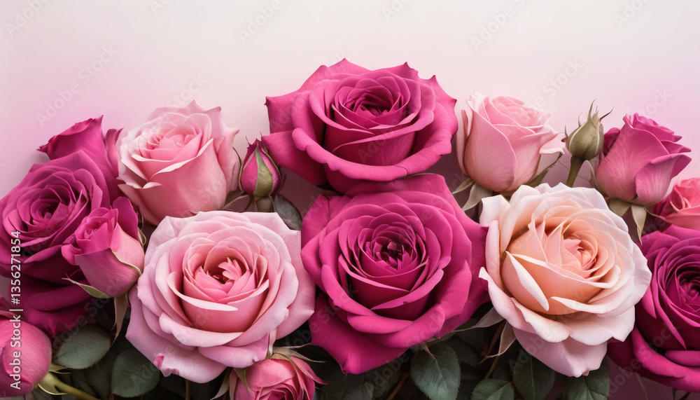 Gradient pink roses border blending from soft pastels to deep magentas, creating depth and richness, elegant floral frame for romantic designs. Gradient pink roses border blending from soft pastels to deep magentas, creating depth and richness, elegant floral frame for romantic designs.