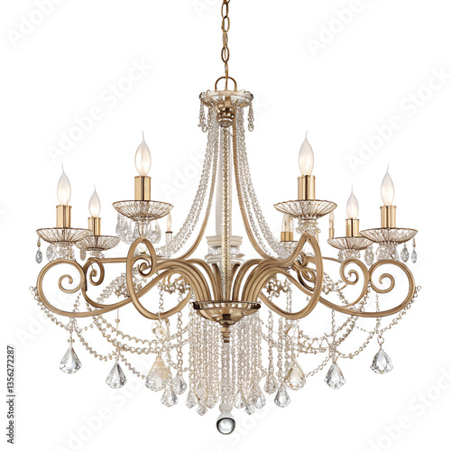Elegant crystal chandelier on a transparent background