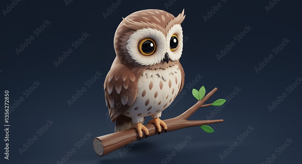 Obraz premium Isometric 3D Owl with Expressive Eyes and Intricate Feathers