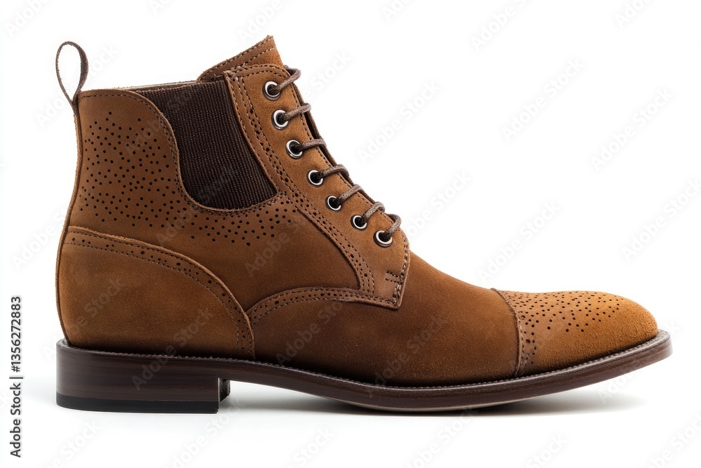Perfectly Imperfect Shoe. Pair of Brown Leather Boots Isolated on White Background Perfectly Imperfect Shoe. Pair of Brown Leather Boots Isolated on White Background