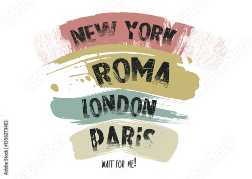 Retro New York, Rome, Paris, London Slogan typography print. grunge urban typography slogan print for T-shirt graphics, poster, print, postcard  and other uses..eps