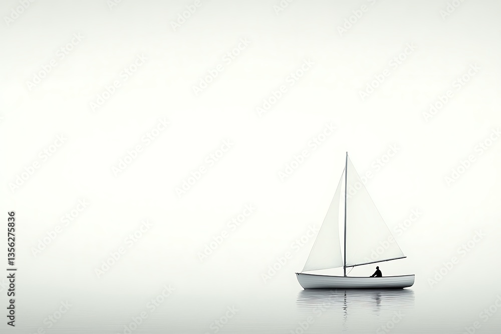 Solitary sailboat with calm sea, and minimalist. Solitary sailboat with calm sea, and minimalist.