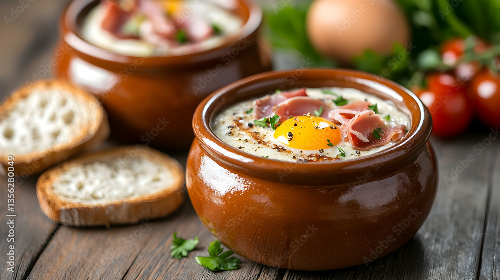 Baked Eggs with Ham in Clay Pots Baked Eggs with Ham in Clay Pots
