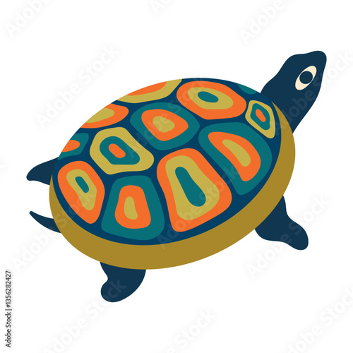 Cute folk turtle. Colorful isolated vector illustration for print, background, card for world turtle day