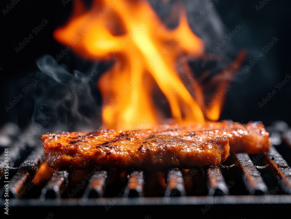 Steak on grill with flames Steak on grill with flames