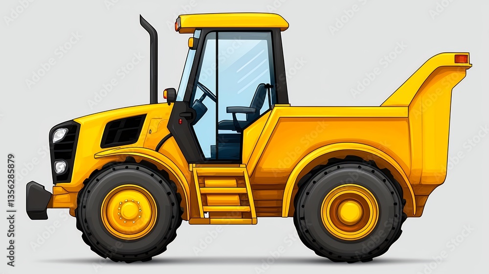 Yellow Tractor Dumper Side View Illustration Yellow Tractor Dumper Side View Illustration