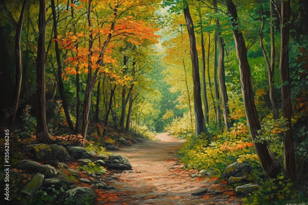 Obraz premium Autumn Path Through the Woodland