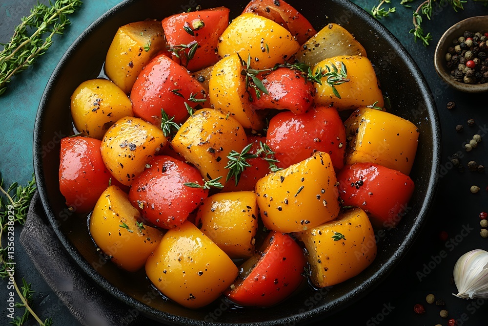 Vibrant Roasted Peppers with Herbs - Culinary Art for Kitchen Decor and Recipe Blogs Vibrant Roasted Peppers with Herbs - Culinary Art for Kitchen Decor and Recipe Blogs