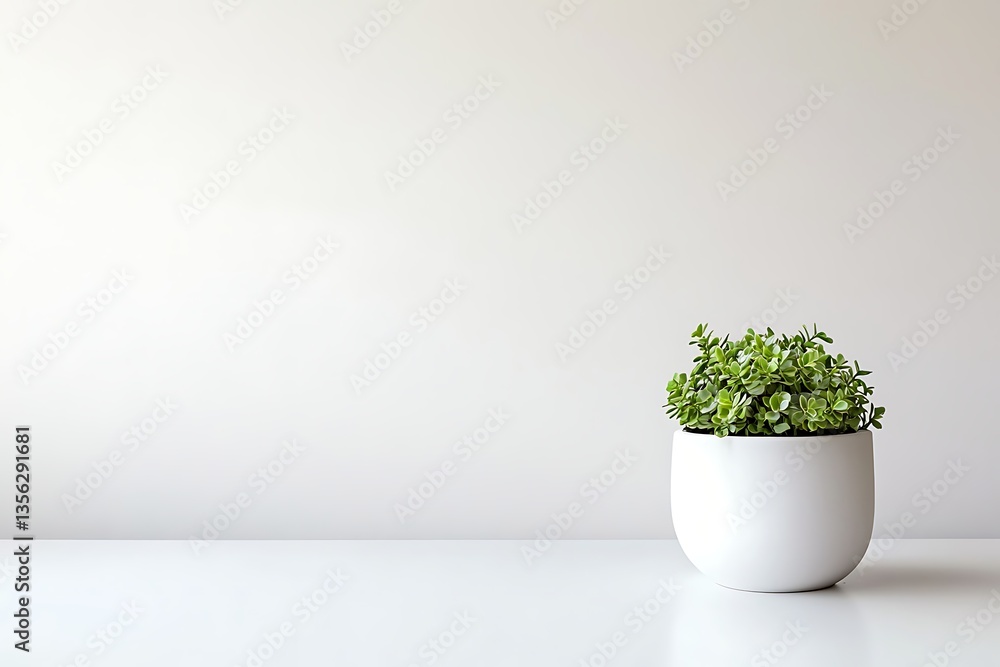 Fototapeta premium Minimalist plant in white pot on white table