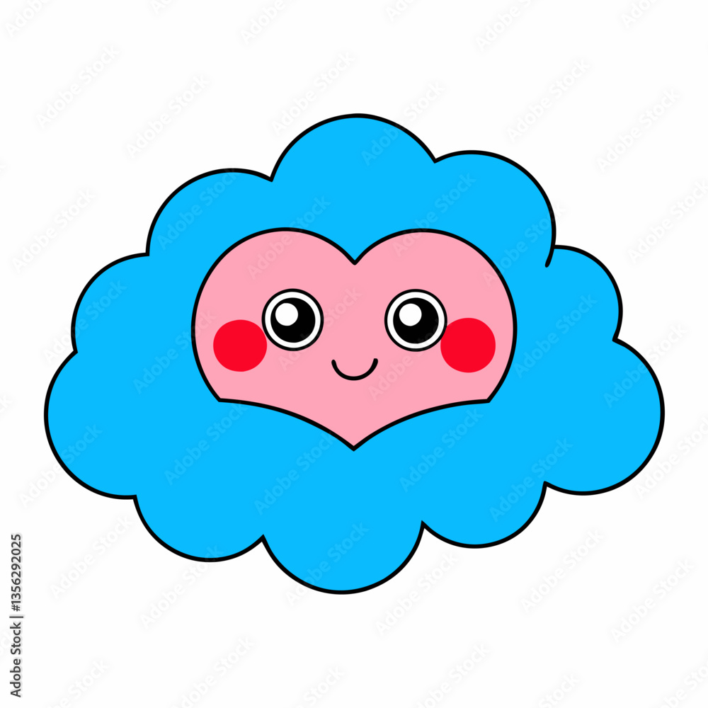 A cute cartoon cloud with a heart symbol in a blue summer sky A cute cartoon cloud with a heart symbol in a blue summer sky