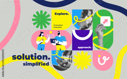 Contemporary Halftone Collage Hand holds arrow up sing. Study and education concept. New ideas and solutions in business. Creative mind or brainstorm. Vector illustration