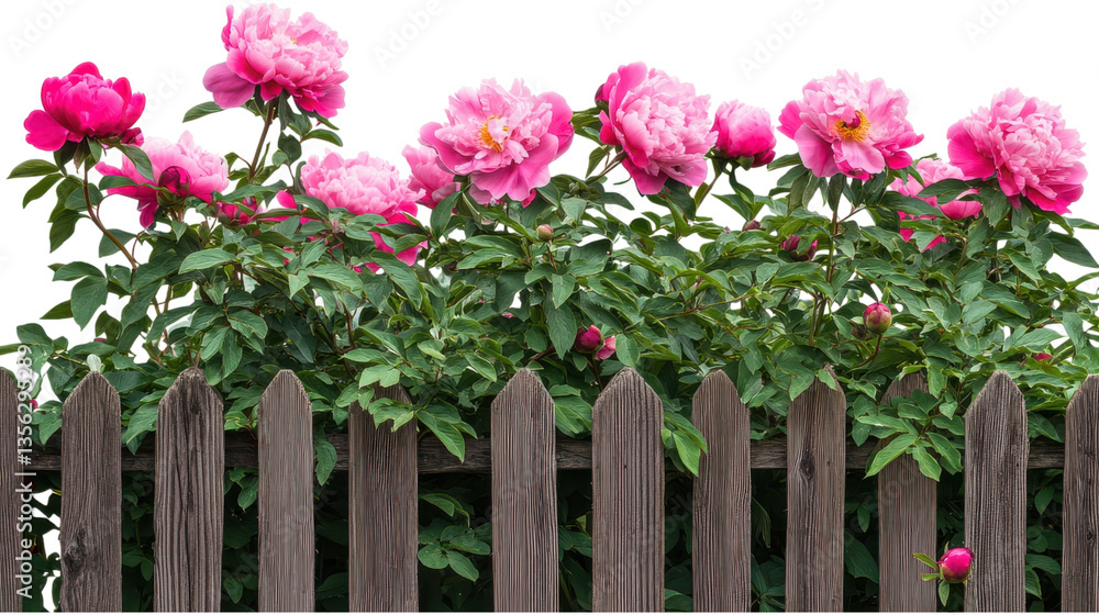 Fototapeta premium peonies bush on garden isolated on white background, seamless