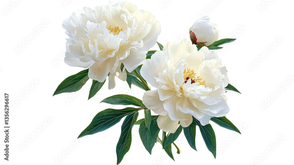 peonies bush on garden isolated on white background, peonies bush on garden isolated on white background,