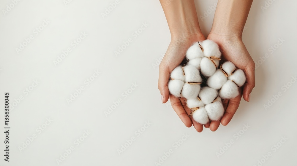 Freshly Picked Cotton in Hands on White Background Freshly Picked Cotton in Hands on White Background