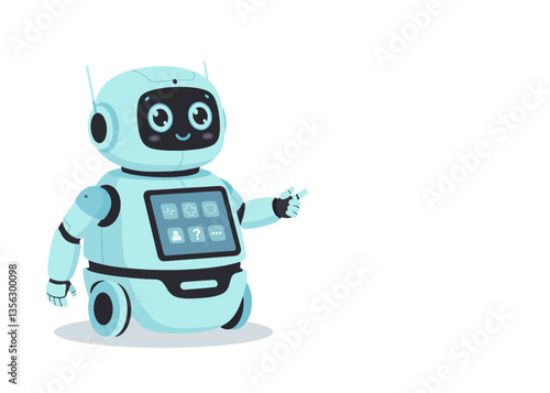 Medical robot doctor, bot helper, artificial intelligence assistant for online consultation. Robotic character for help in healthcare. Vector illustration with copy space