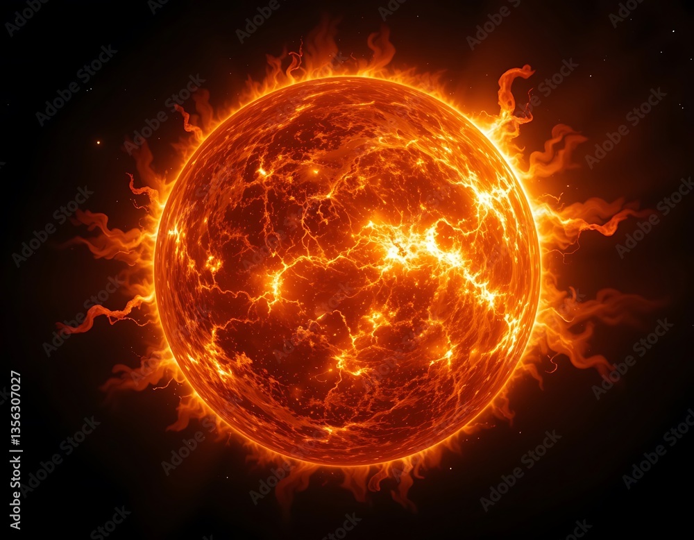 Fototapeta premium Fiery Sun with Intense Solar Flares and Burning Plasma Surface