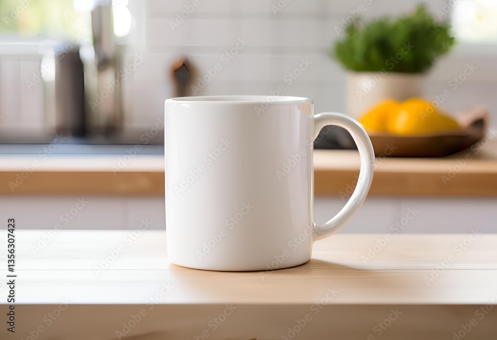 Obraz premium Blank white mug mockup with blur background