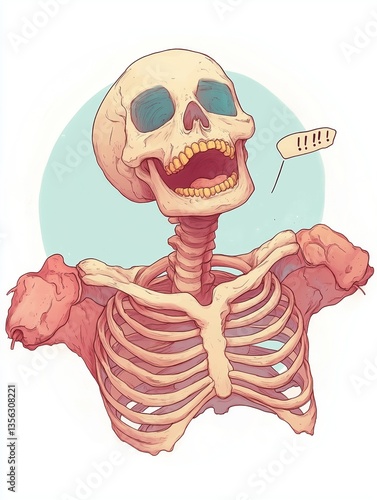 Obraz na płótnie Playful pastel skull and torso laughing, watercolor hand-painted skeleton isolated on white, artistic and fun. w salonie