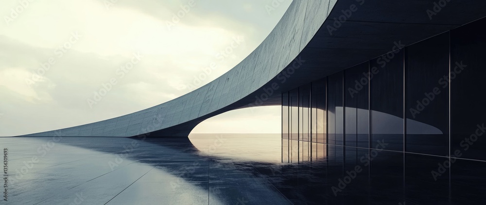 Grey color theme illustration of futuristic architecture with curved lines Grey color theme illustration of futuristic architecture with curved lines